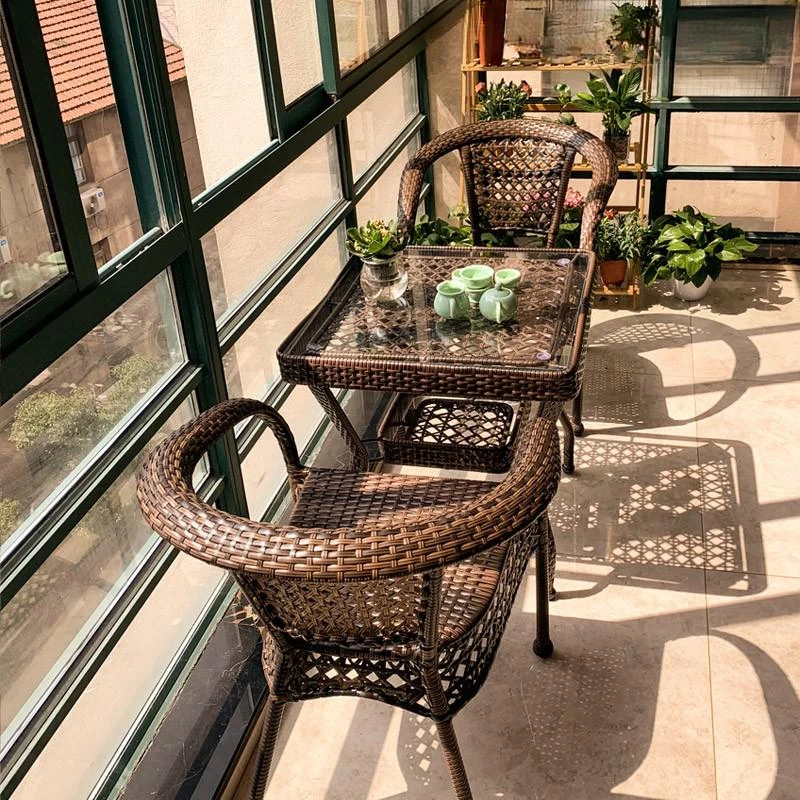 The Balcony Chairs Cane Three To Five Times Leisure Table Toughened Glass Tea Table Outdoor Furniture Suits