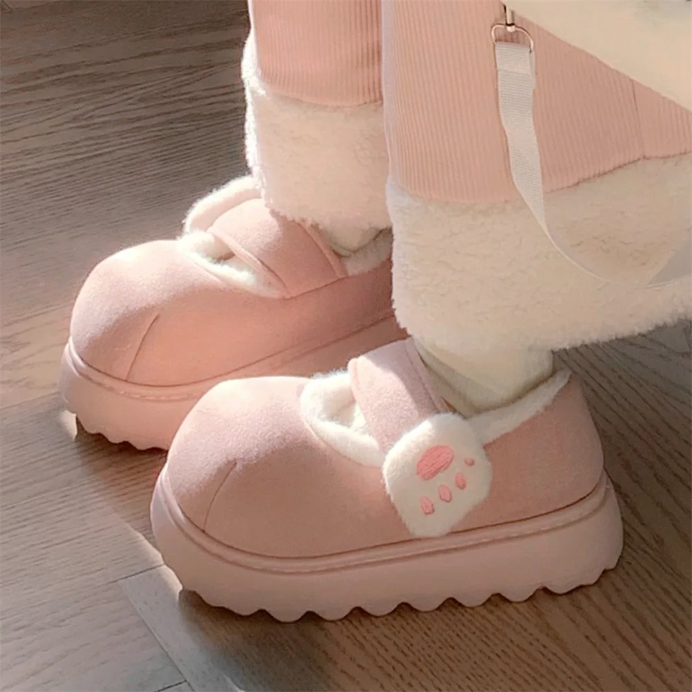 

Height-increasing Thick-soled Lazy People Wear Warm Velcro Cotton Shoes in Winter Cute Cat's Casual Cotton Slippers Woman