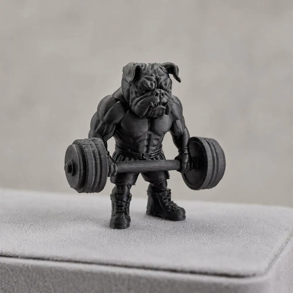 Miniature Dog Statue Fitness Bulldog Ornament 3d Printed Fitness Bulldog Figurine Barbell Dog Statue Black Bulldog for Home