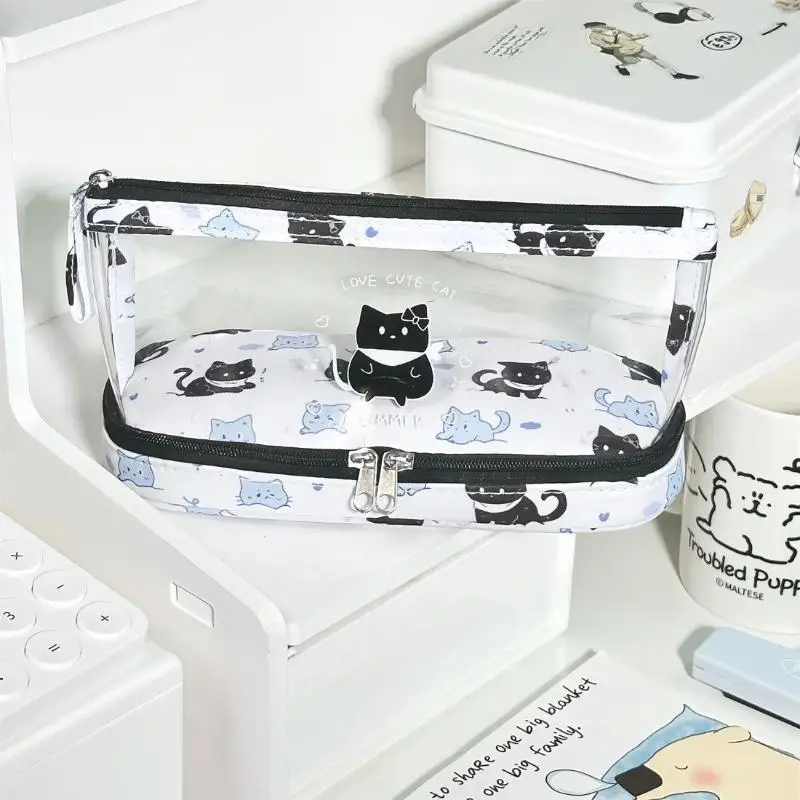 

1Pc Transparent Pencil Case Minimalist Style Butterfly Cat Capybara Student Pencil Pouch Kapibala Cartoon Stationery Storage Bag