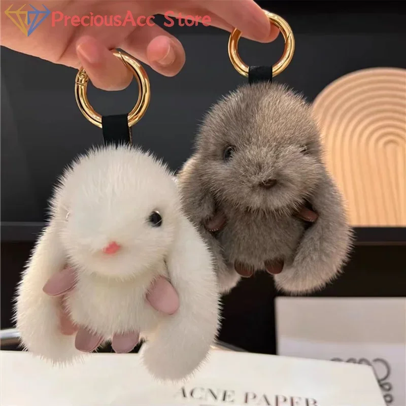 Porte-clés lapin pelucheux mignon, pendentif de sac lapin Pompon en peluche pour Couple, porte-clés de voiture, bijoux cadeaux