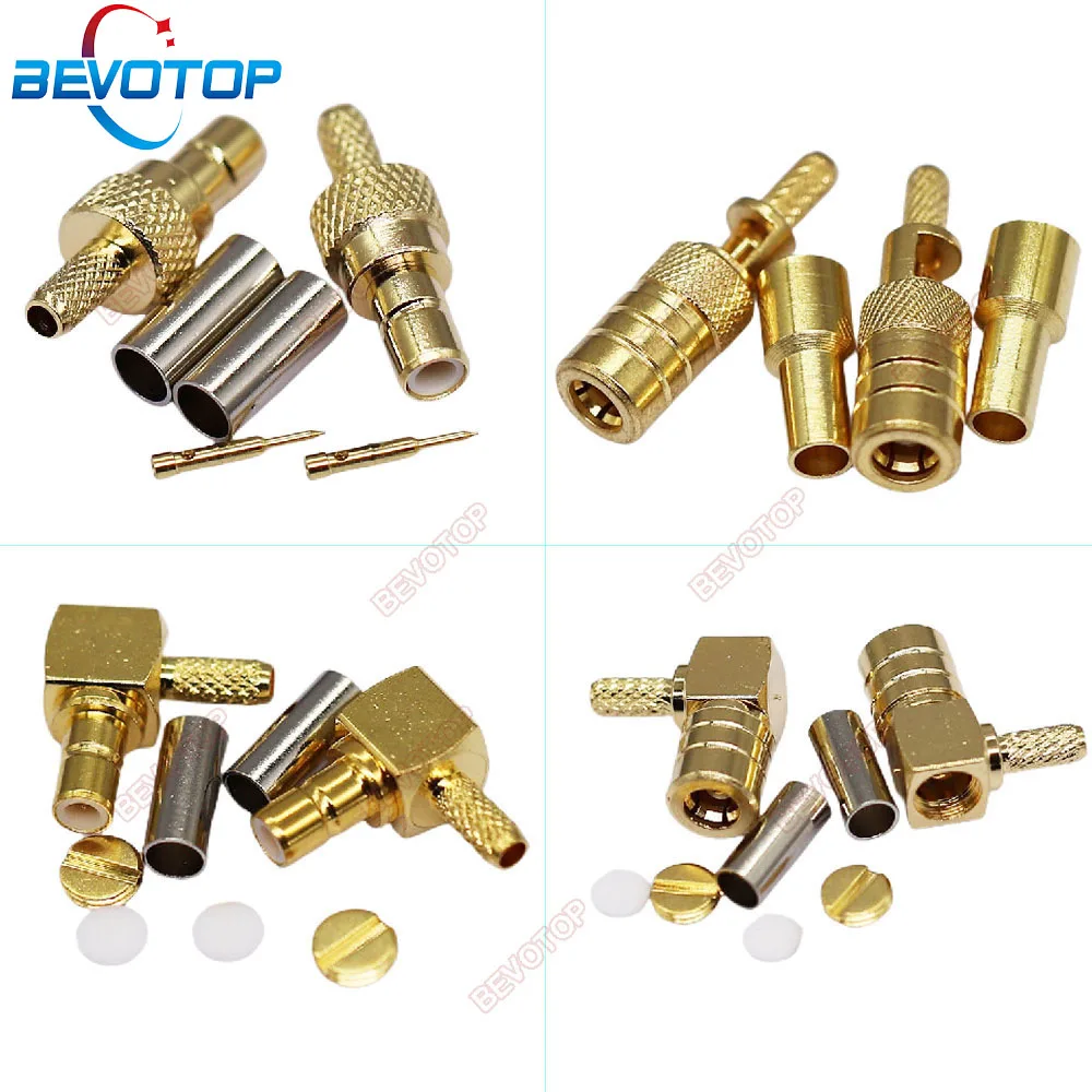 10 sztuk/partia SMB męskie/żeńskie złącze proste lub kątowe zaciskane RG174 RG316 LMR100 kabel złącze RF pozłacane 50 Ohm