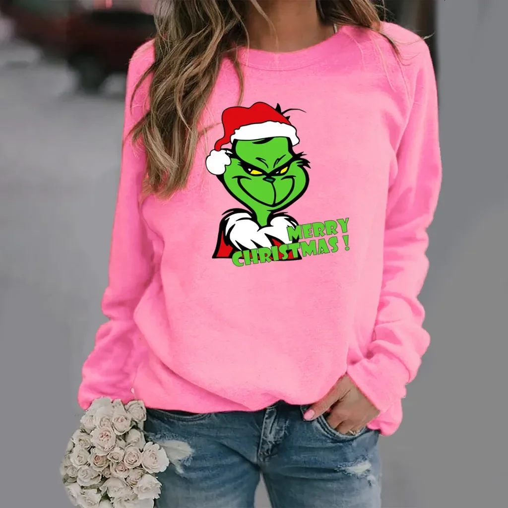 أمازون إيباي أتمنى محطة مستقلة عيد الميلاد نمط الطباعة طويلة الأكمام جولة الرقبة البلوز المرأة مادة الصوف #2