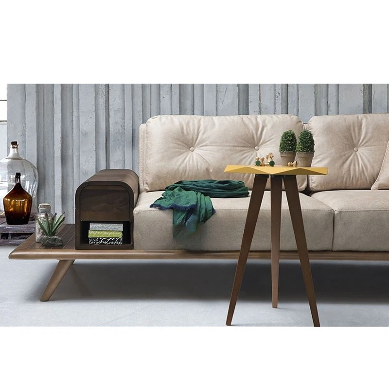 Modern solid wood sofa small apartment living room model room technology cloth sofa complete