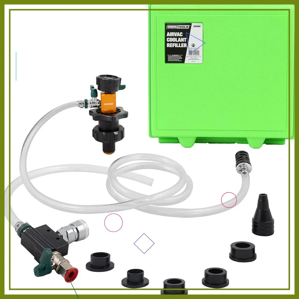 

Универсальный комплект для заправки системы охлаждения — быстрое удаление воздуха, тест на утечку, 5 втулок и чехол в комплекте