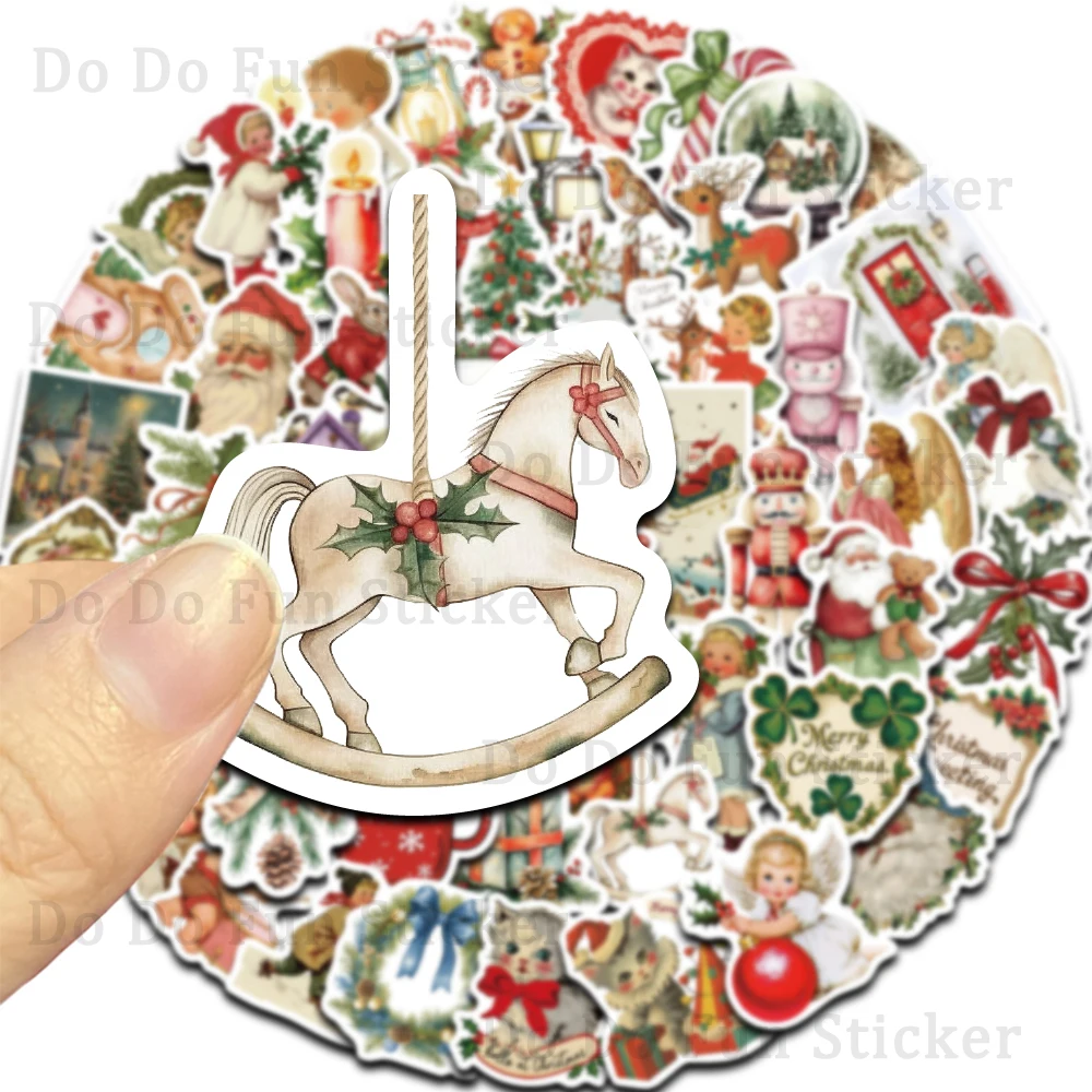 50PCS Romantic Christmas Sticker Waterproof  Reindeer Angels Santa Claus Decorations Bottles Phone Laptops Guitar Refrigerator