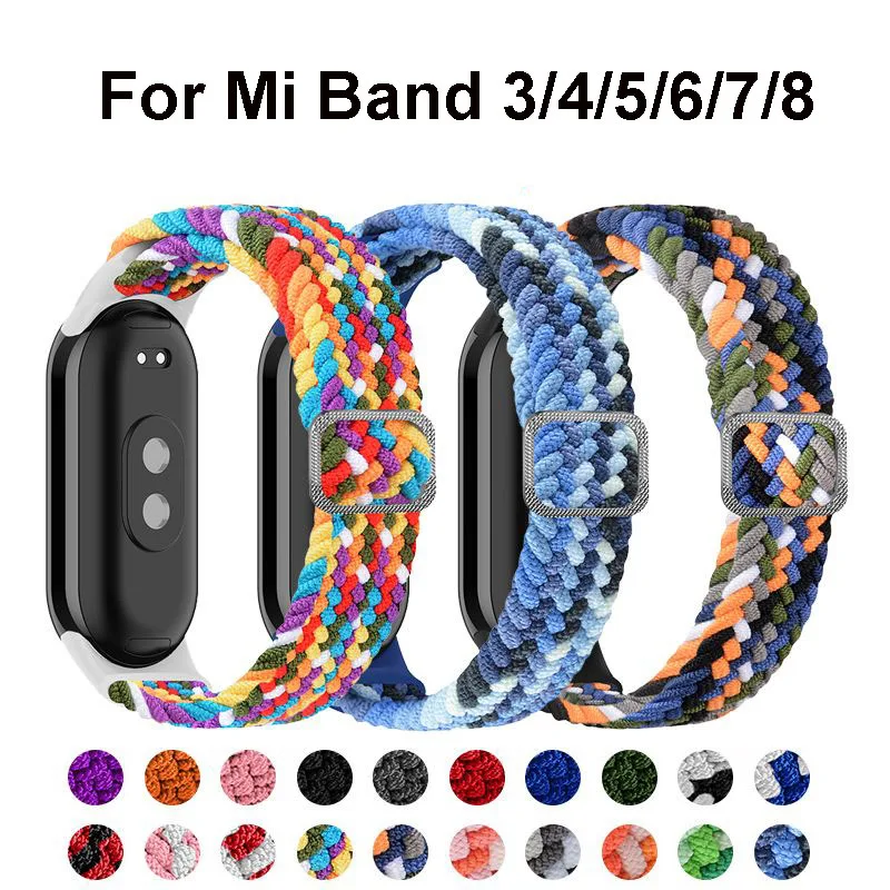 

Rubber Strap for Mi Band 4 5 6 7 8 Nylon Braided Buckle Bracelet For Xiaomi Band 8 Sport Strap Quick Release SmartWatch Wristbad