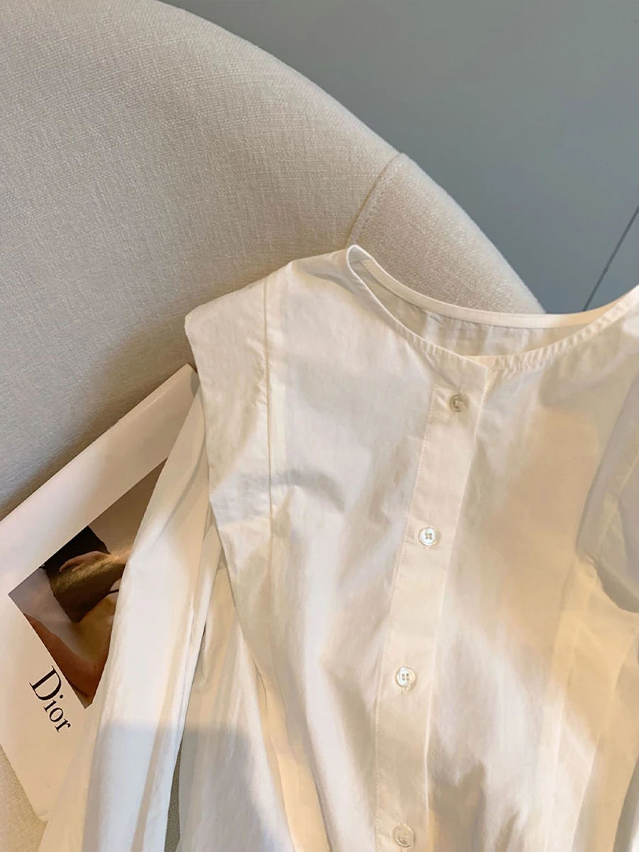 Ele branco longo sve redondo ne irt masculino feminino outono suave sle redução de idade versátil cintura cinching na moda topo