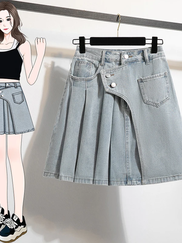 

Retro High Waist A-Line Skirt in Denim f-length Transparent Design for Summer Commute Cotton Material Ci Walk