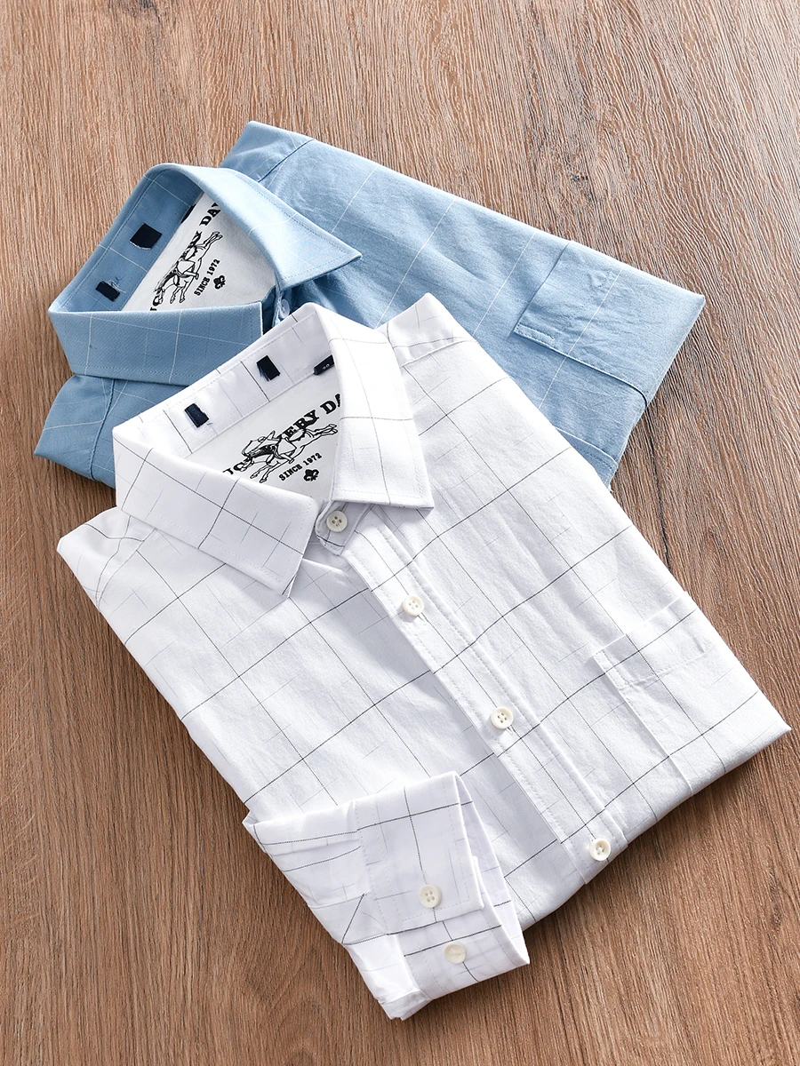 

Washed 100 Cotton Long Sleeve Men's Shirt Fashionable Plaid Casual Autumn Wear Moisture Wicking Standard Fit Chinese Brand