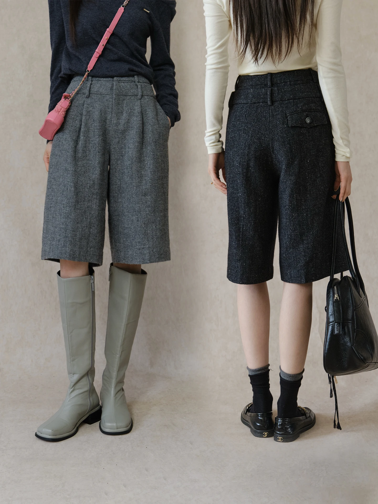 

ChillCozy Feicuan Australian Top Luxury Wool Linen Blend Casual Women's Pants High Waist Double Belt Loop Autumn Season