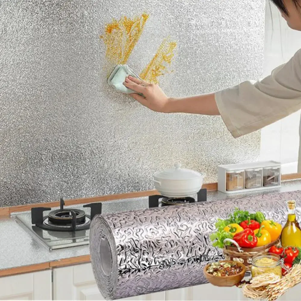 Kitchen Oil-proof Self Adhesive Stickers Stove Anti-fouling High-temperature Aluminum Foil Wallpaper Cabinet Film 40cm*1m