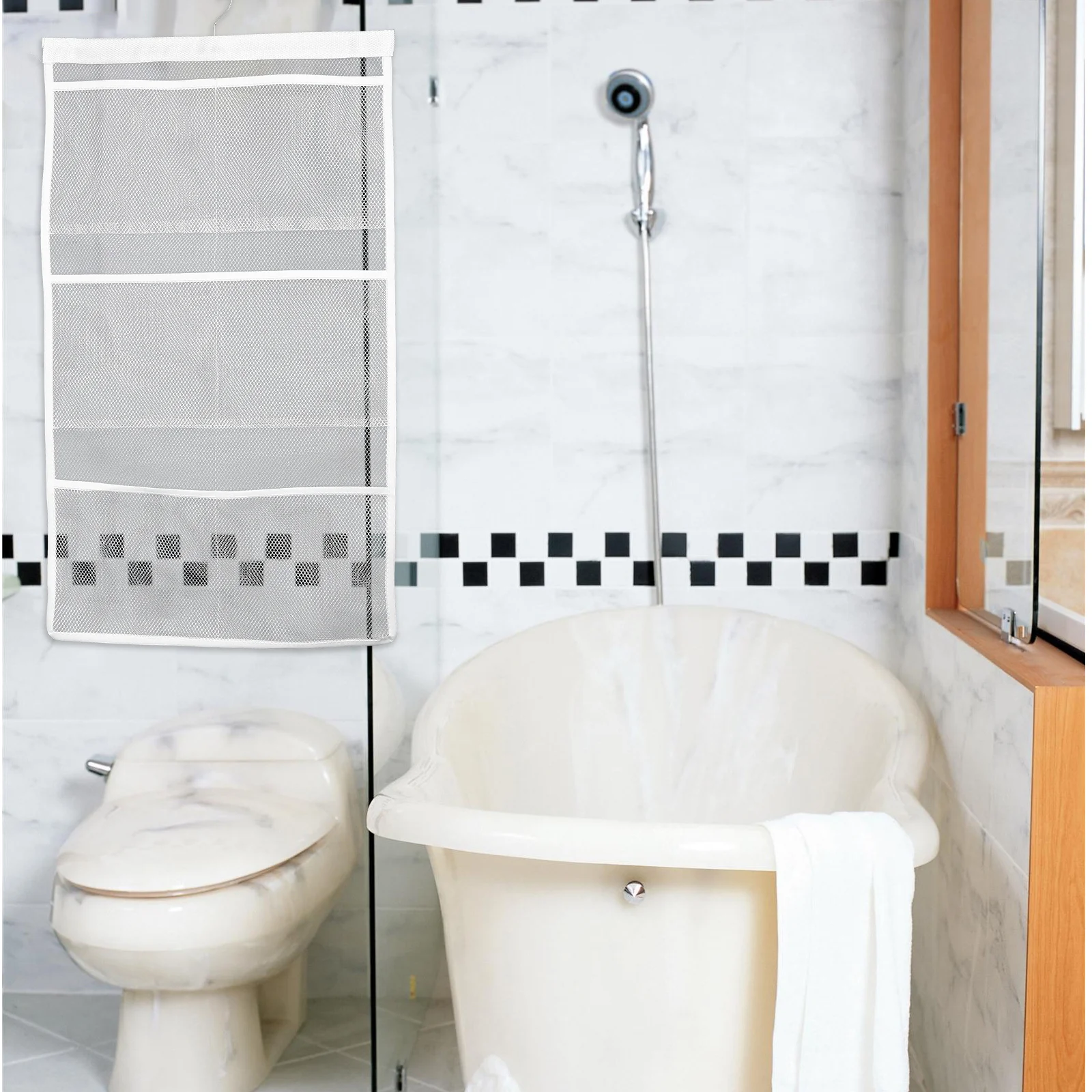 

1Pcs Bathroom Organizer Hanging Mesh Bag 6 Pockets Shower Caddy Quick Dry Storage Bag for Toiletries and Accessories