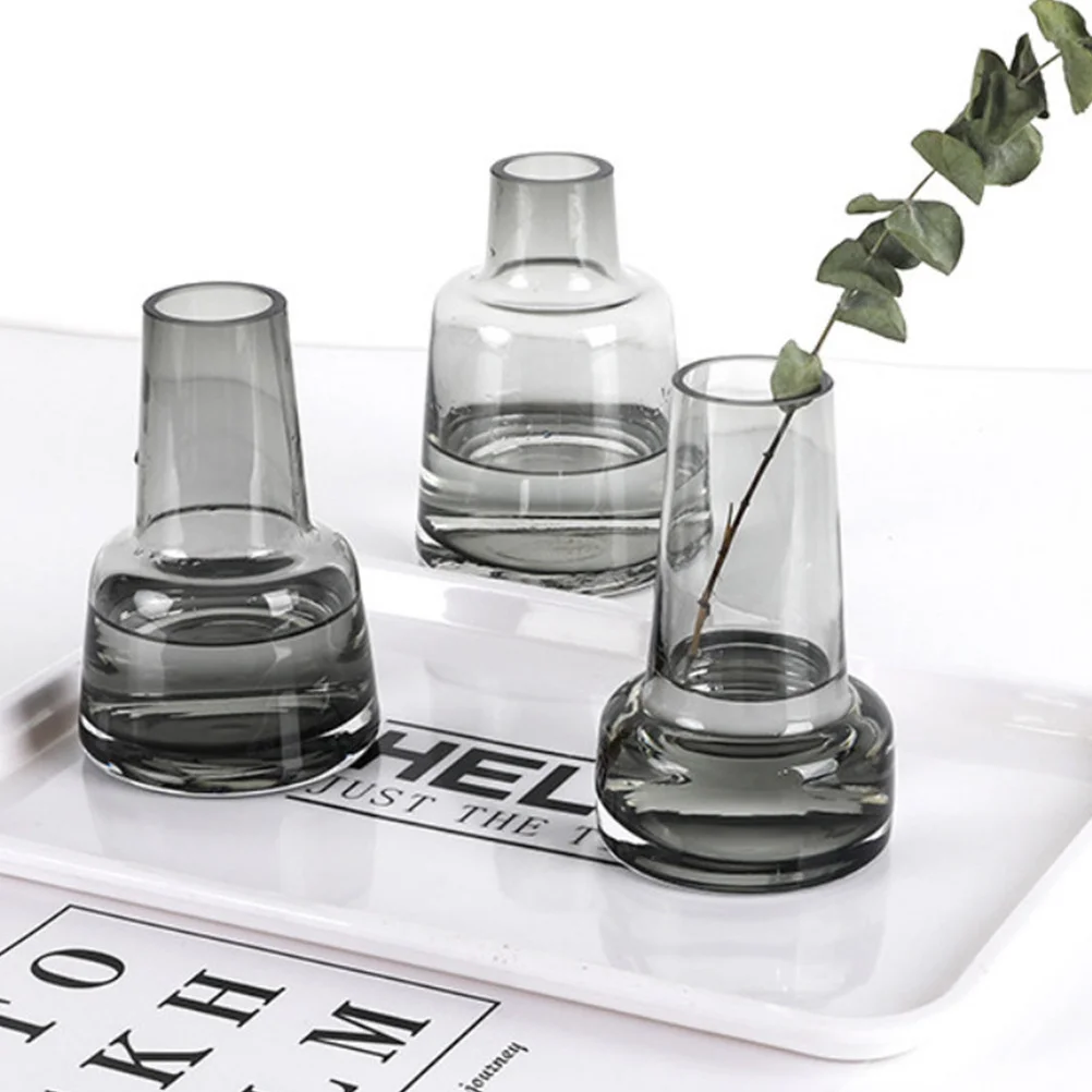 

1Pcs Glass Flower Vase Minimalist Transparent Creative Design for Home Office Decoration Decorative Flower Glass Container Grey