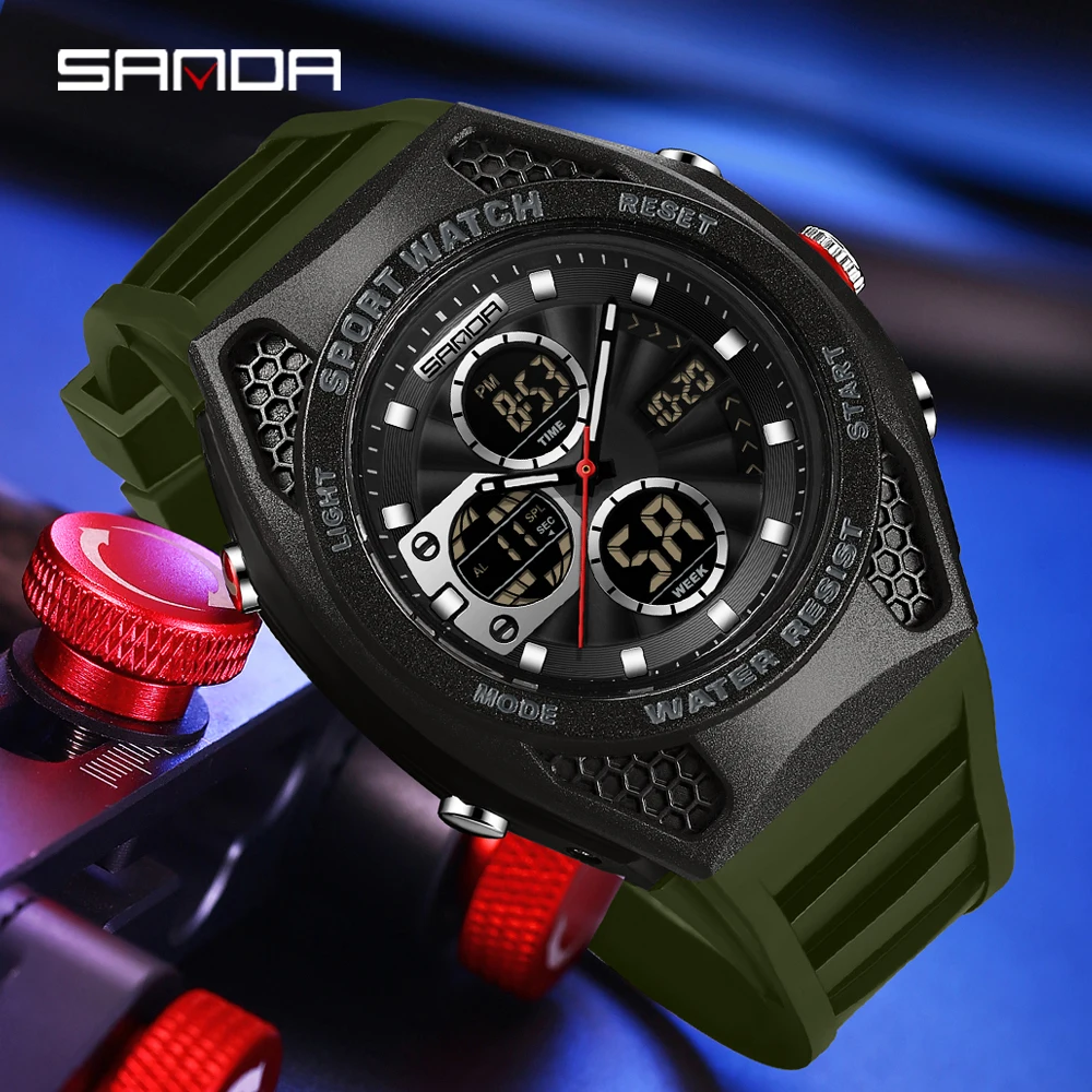 

Sanda 3384 Luxury Men's Sports Electronic Quartz Watch Waterproof Timing Multi functional Military Men's Watch