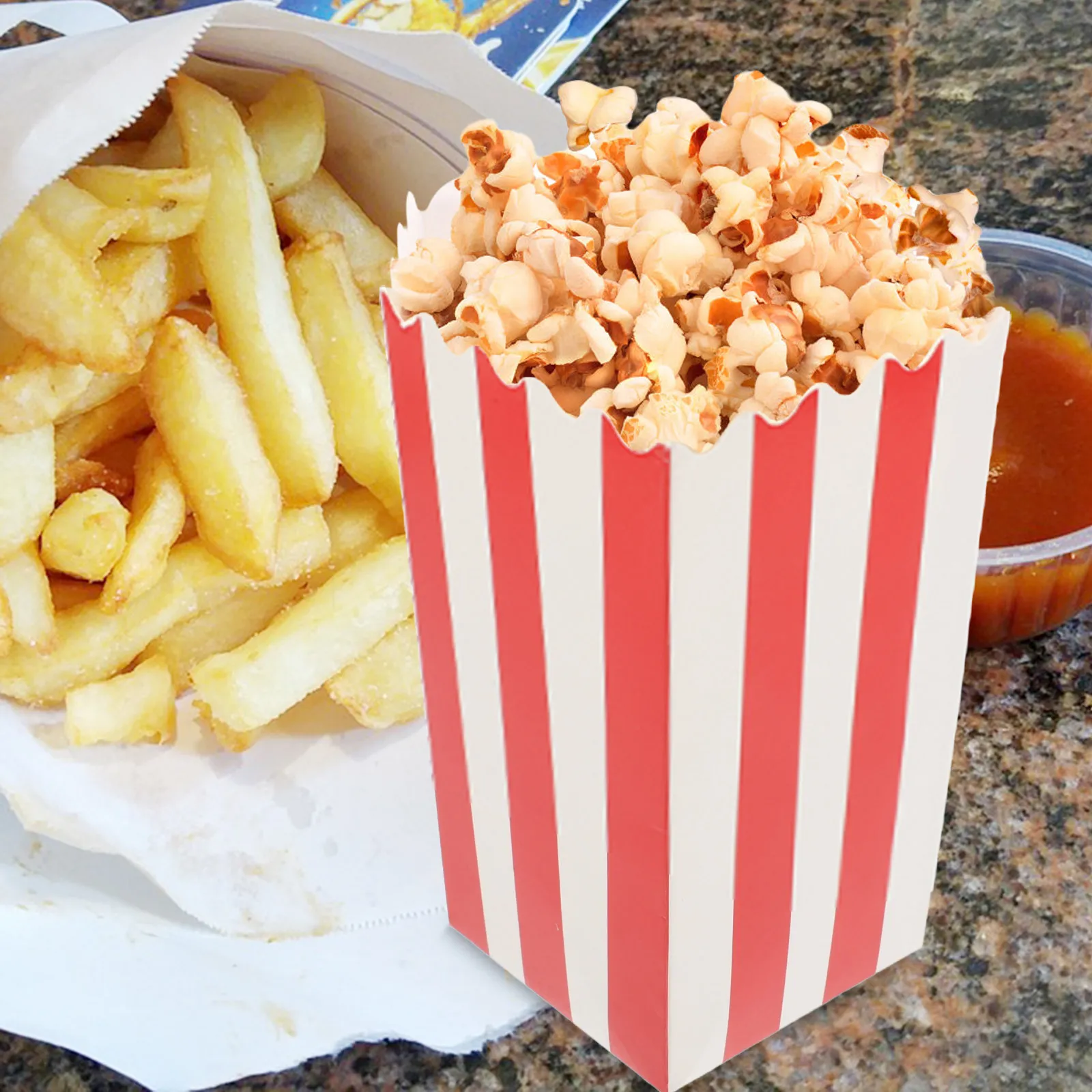 25Pcs Boxes Paper Popcorn Boxes Small Snack Containers Disposable Party Treat Cups Movie Night Fry Holders