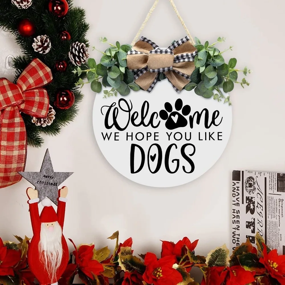 Garlands 2D Flat Welcome Sign Flower Bow Knot Door Wreath Simulated Plant Round Shape Wall Art Home Decor