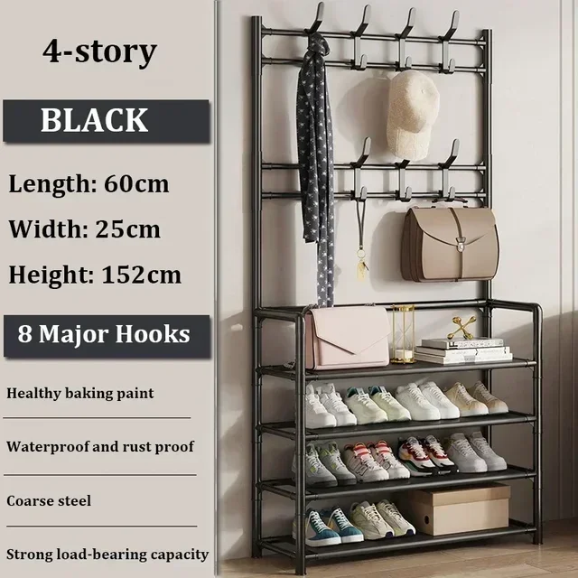 LH Clothes Hanger Shoe Rack Doorway DIY Hat and Shoes Floor-Standing Space-saving Storage Shelf for Living Room Bedroom