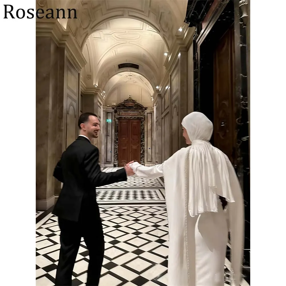 Robes De mariée musulmanes modestes personnalisées pour les mariées 2026 ivoire sirène perles châle longues robes De mariée arabes Vestido De Noiva