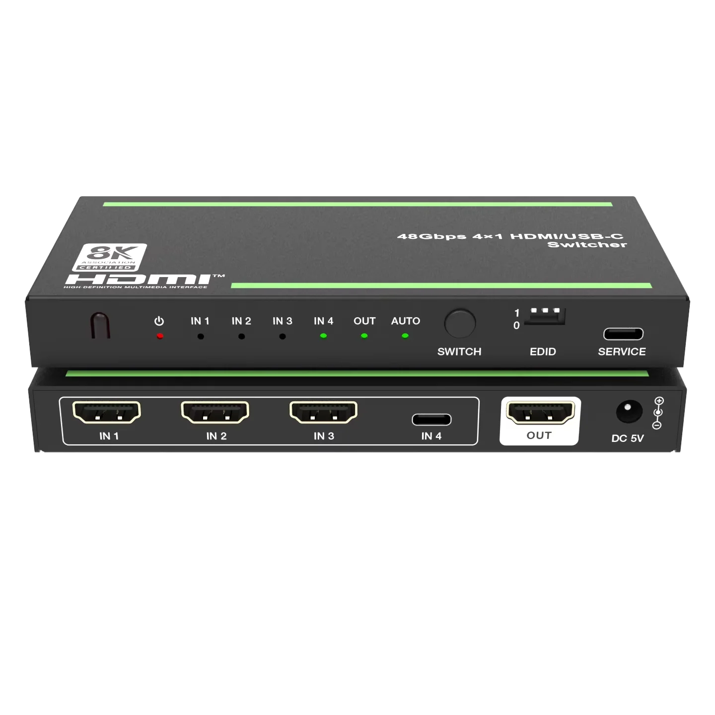 2026 8K 48Gbps 4x1 HDMI/USB-C Switcher USB-C Input HDMI2.1 HDCP2.3 Support HDR Vision RGB, YCbCr for PS5 HDTV XBOX