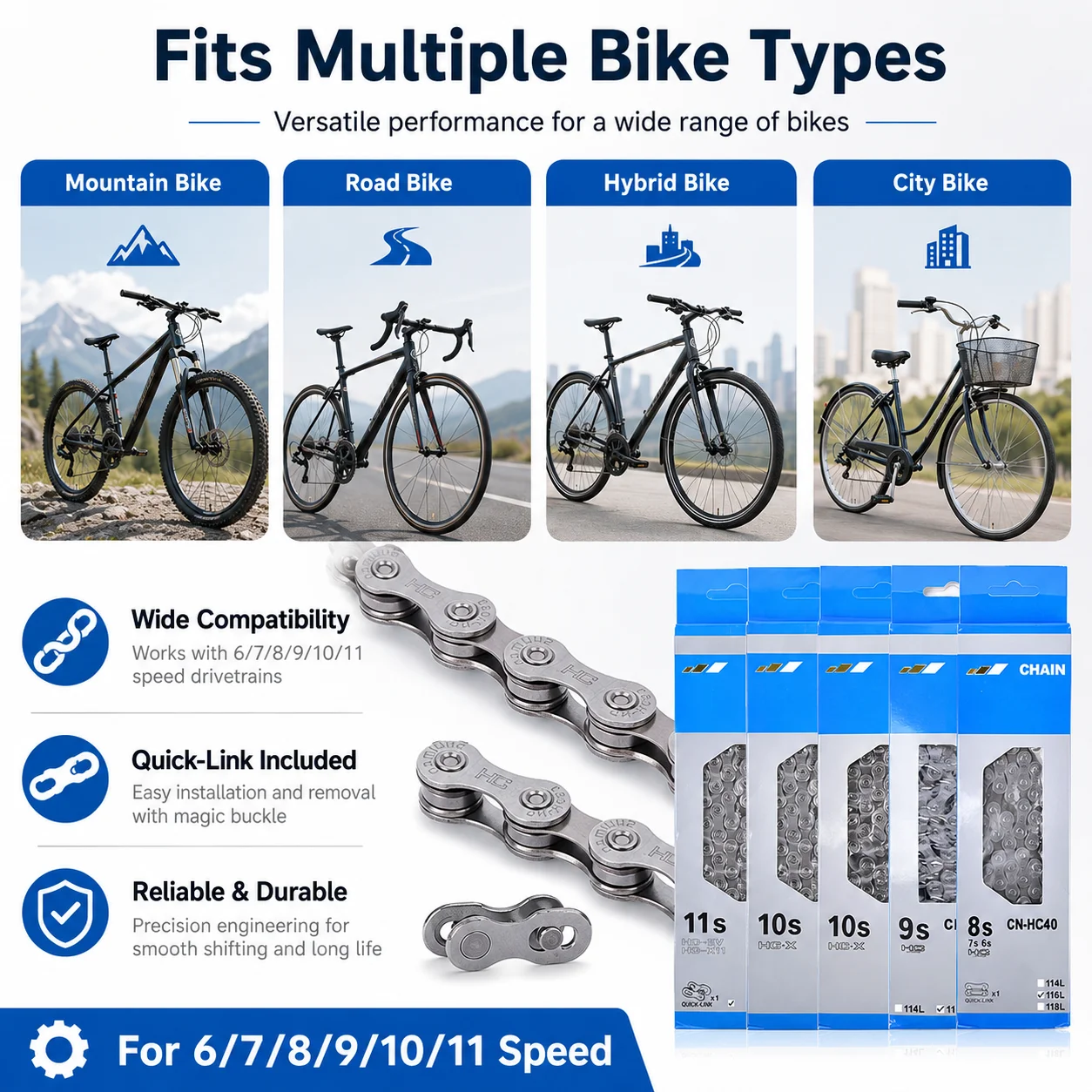 PINMOAP 1PC 6/7/8/9/10/11 Speed Bike Chain Anti Rust Bicycle Chain Fit Mountain Road Bike Repair Kit Smooth Shift Easy Install - view 4