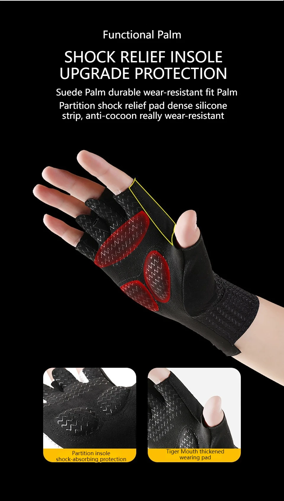 GTUBIKE Kurze Fahrradhandschuhe, fingerlose Handschuhe, rutschfest, Fahrrad-Lycra-Stoff, Halbfinger-Fäustling für MTB, Rennrad, Sport, Rennen – Detail 5