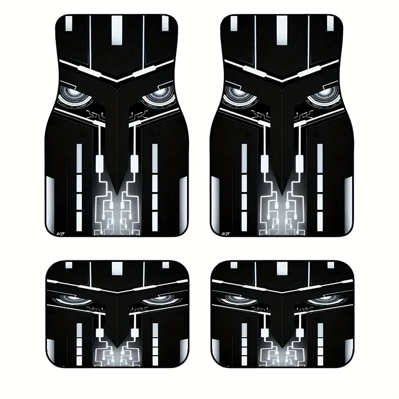 4pcs Cyberpunk Mecha Car Floor Mats Compatible For Most Vehicles - Heavy-Duty Non-Slip Sci-Fi Themed Interior With Mecha Legs De