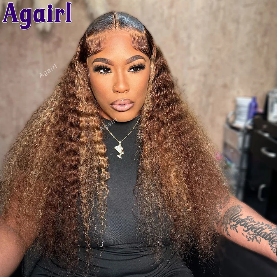 

30 32 Inch Highlights 4/27 Deep Wave Lace Front Wigs Human Hair Women Blonde Brown Curly 13X6 13X4 Transparent Lace Frontal Wigs