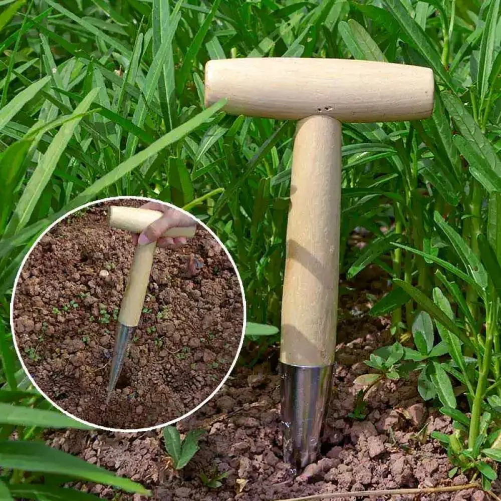 Garden Manual Dibber Tool Wood Handle Soil Hole Maker For Planting Seedlings Sowing Seeds Horticulture Yard Supplies