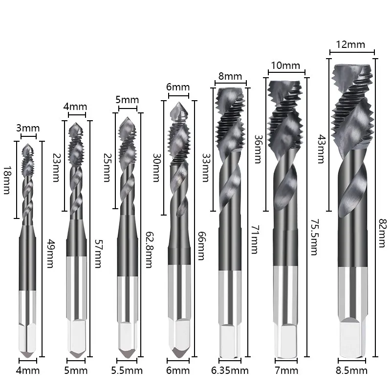 XCAN Screw Tap M3 M4 M5 M6 M8 M10 M12 Metric Tap Two Edge HSS Spiral Taps for Aluminum Non-Ferrous Metals Processing Blind Holes