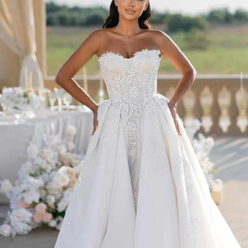 

satin ivory white Appliques Wedding Dresses Sequin decal off-shoulder Bridal Gowns Made Customized