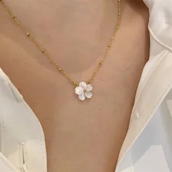 White Shell Flower Necklace For Women Chain Stainless Steel Plated Gold Color Aesthetic Korean Accessories Designer Jewelry