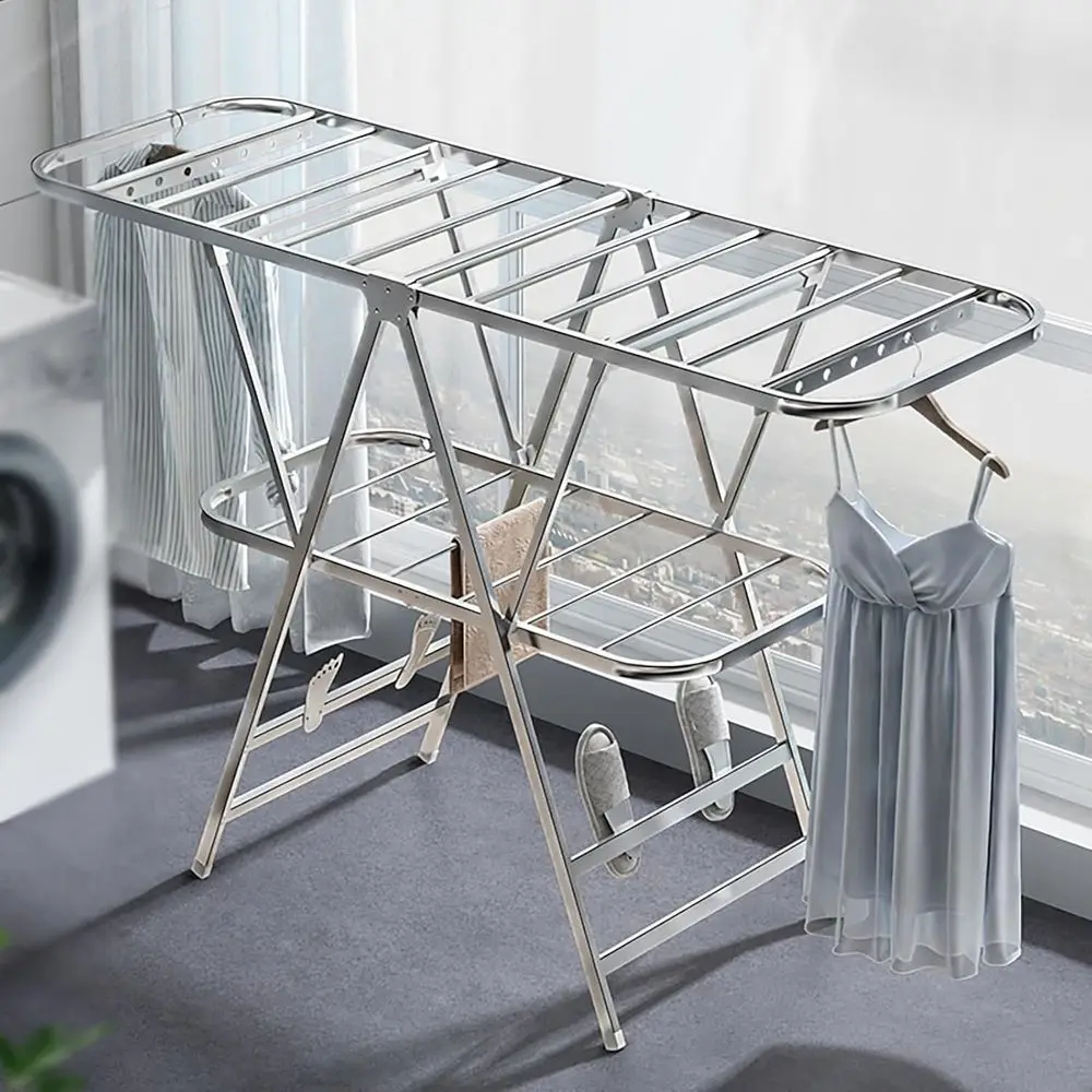 Compact Folding Clothes Drying Rack, 1.6m Tall, Space-Saving Indoor Hanger Stand