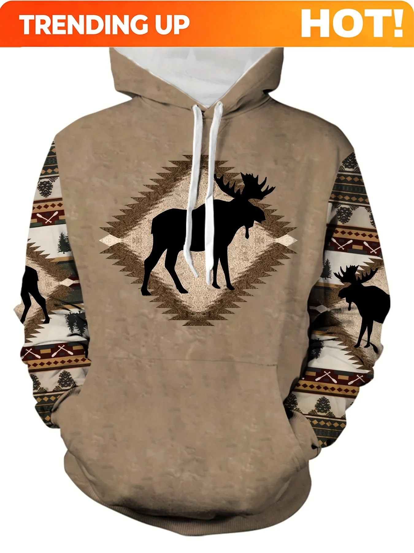 Customization Men's Ultra-Soft Deer Print Hoodie - Casual & Breathable With Pockets, Perfect For Outdoor Adventures & Street Sty