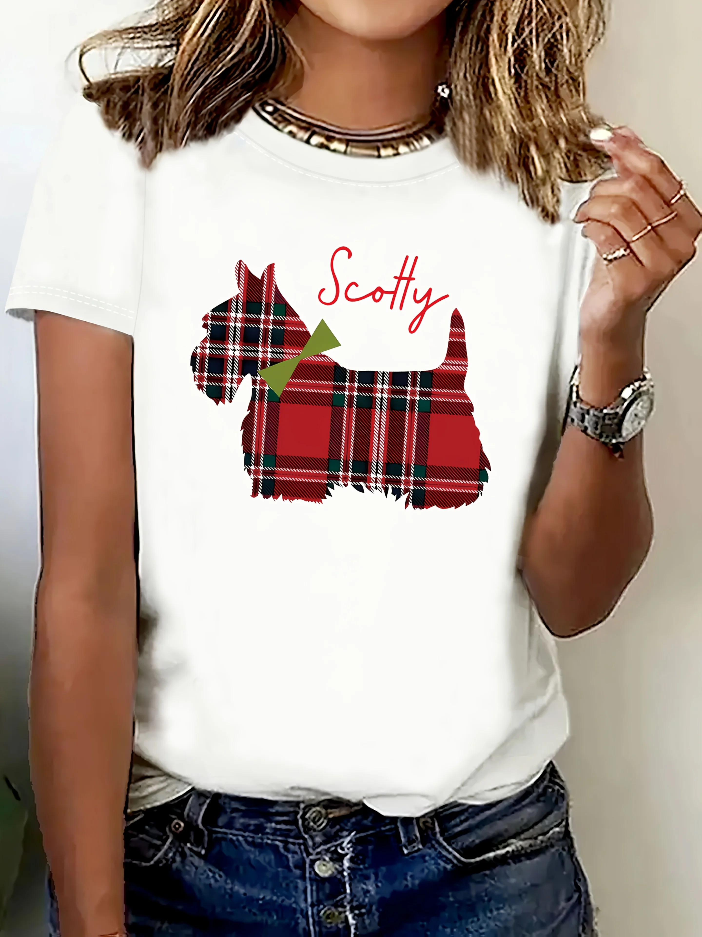 Camiseta de Manga Corta con Estampado de Tartán Escocés, Regalo de Recuerdo de Viaje Perfecto para Mujer, Apta para Todas las Temporadas, Moderna y Asequible
