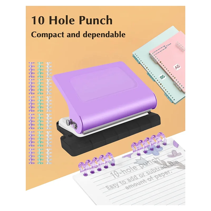 A13E-Binding Machine With 10 Hole Punch For Planners, Paper Puncher Featuring Binder Rings, Punches Holes On B5, A4, A5 Paper