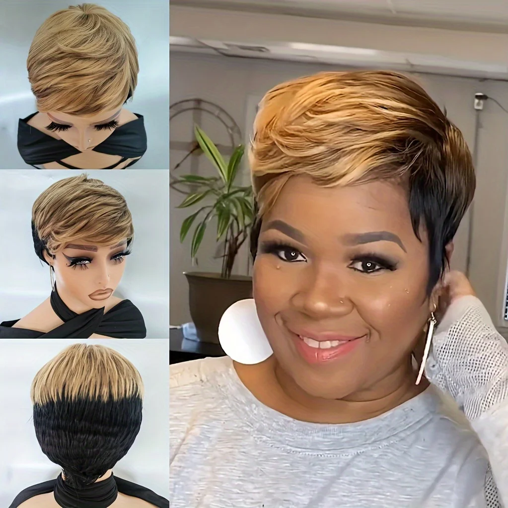 Short Synthetic Pixie Wavy Wig for Women