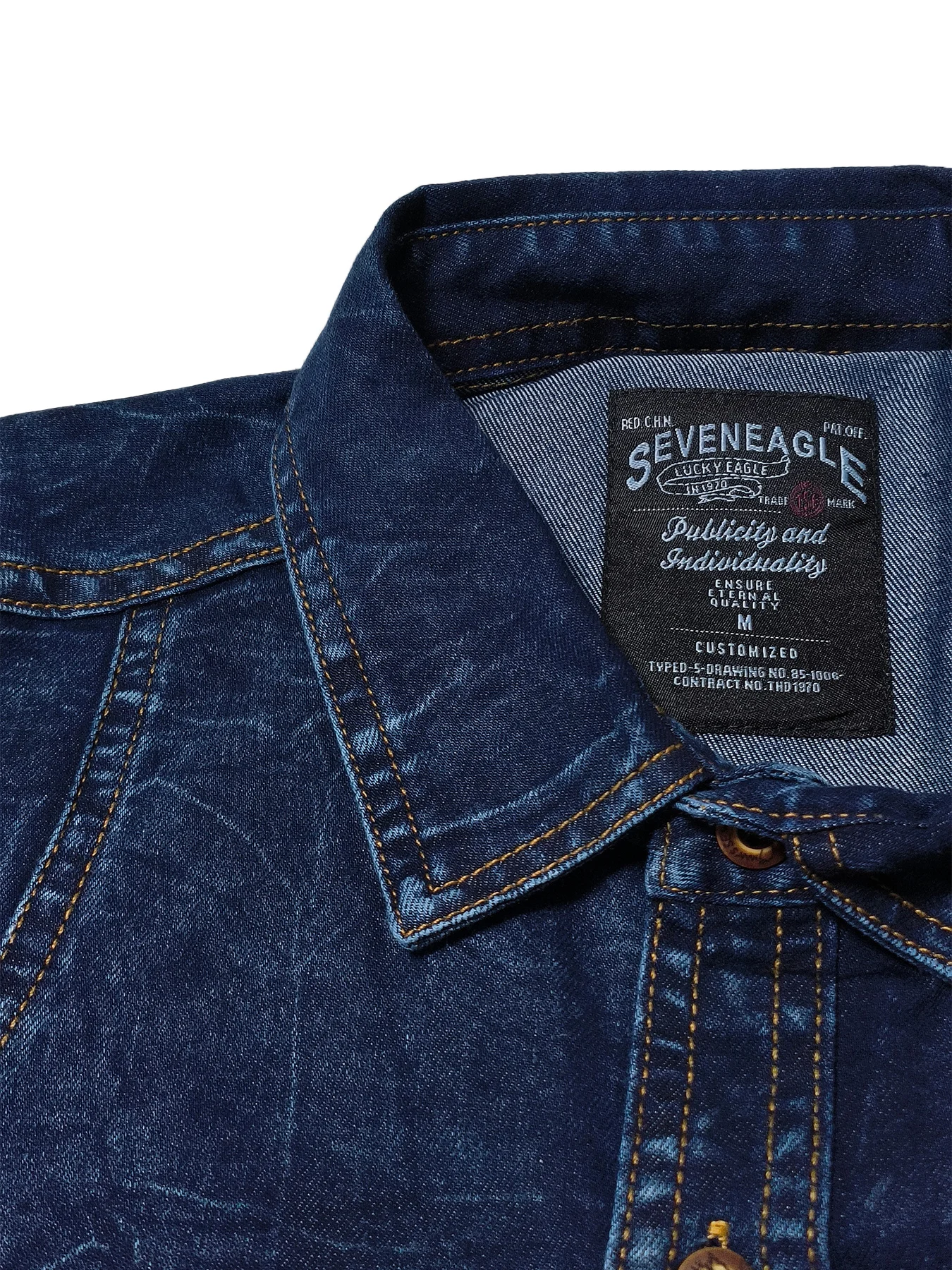 Men's denim shirt, long-sleeved lined with dark blue denim, fashionable top, new trendy style, casual washing pro