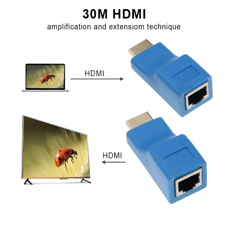 موسع HDMI متوافق RJ45 LAN شبكة تمديد جهاز ريسيفر استقبال وإرسال TX RX Cat5e CAT6 كابل إيثرنت 30 متر