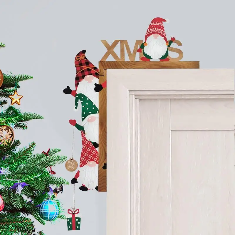 Christmas Door Frame Decoration Wooden Cartoon Faceless Dwarf Door Corner Ornament Merry Christmas Decor Home Happy New Year