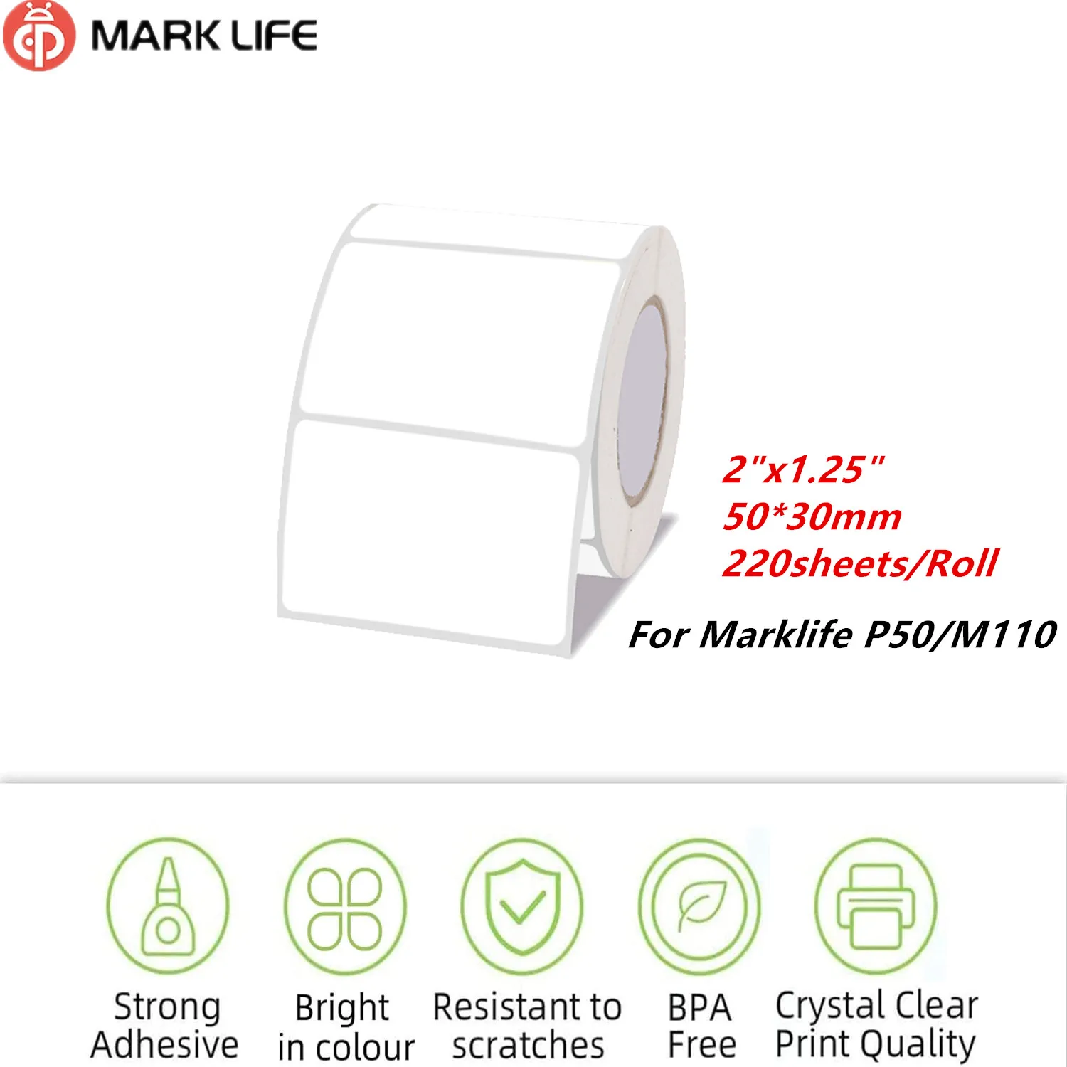 

Термонаклейки Marklife 2 "X 1,25" для баркоди, инвентаря, дома, офиса, подарочных наклеек, термоцветная этикетка 50*30 мм