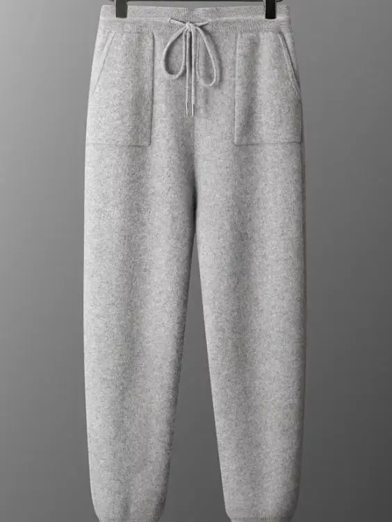 

New Fashion Sporty Knitted Casual Pants Autumn Winter Men's 100% Cashmere Luxury Business Solid Color Cashmere Thick Trousers