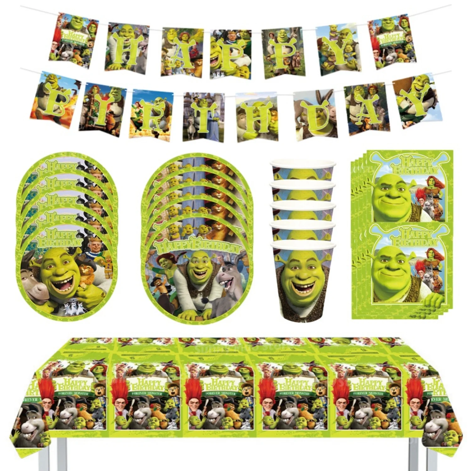 Kit de Decoração para Festa de Aniversário do Monstro Shrek, Utensílios de Papel Descartáveis, Copos, Pratos, Toalha de Mesa, Suprimentos para Chá de Bebê