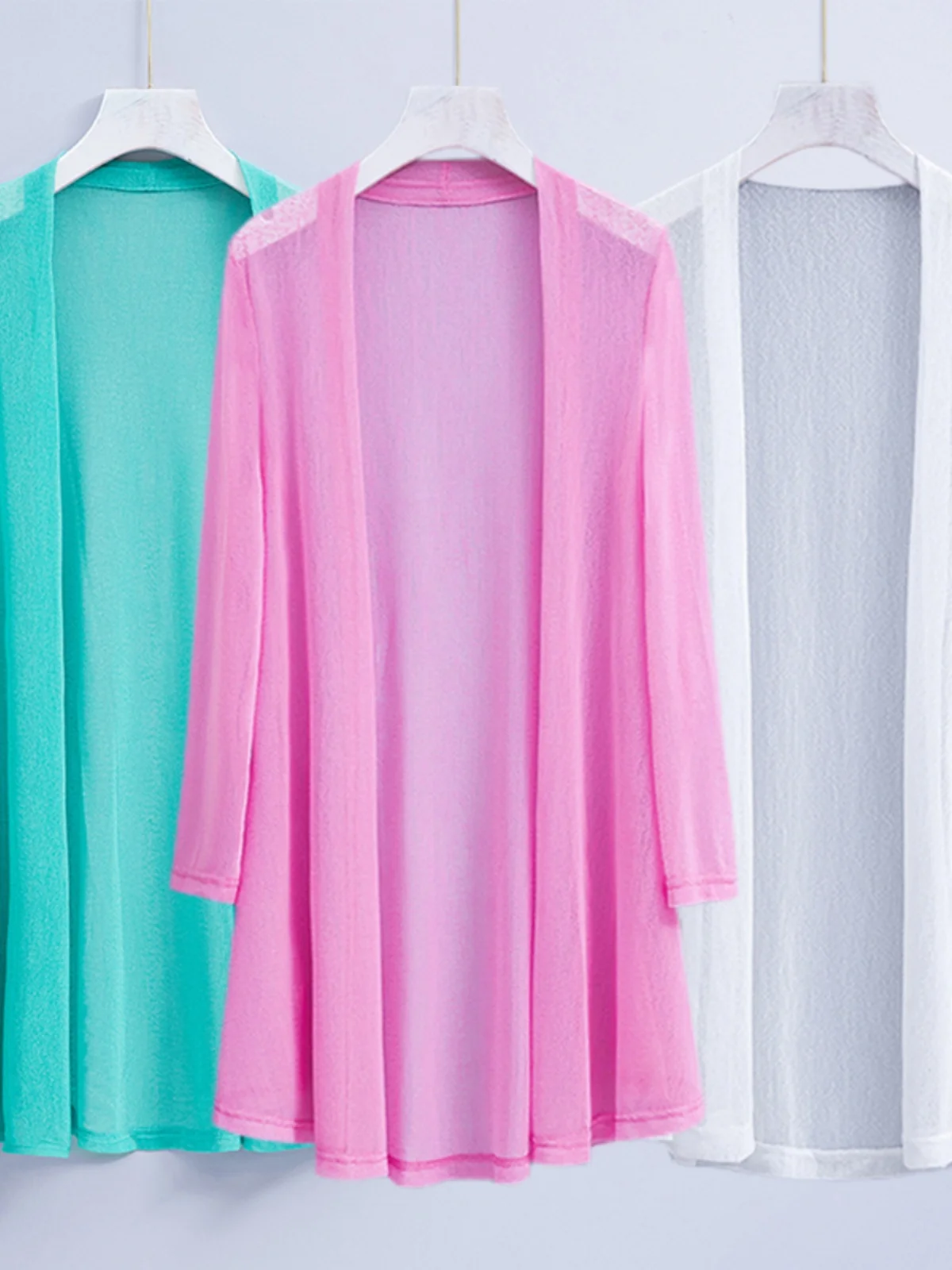 Ice Silk Sun Protection Long Sleeve Ultra-Thin Cardigan Women's Mid-Length Summer New Style Mesh Outerwear Air Conditioning S...