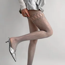 Spring Summer New Niche Lace Pantyhose Women Grey Hollowed Out Mesh Stockings Y2K Sexy Versatile Girl Ab Style Tights Nightclub