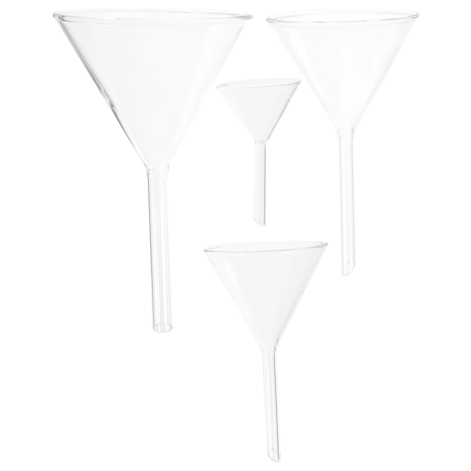 

4pcs Science Experiment Funnels Clear Glass Filling Funnels Laboratory Funnels(40, 60, 75, 90mm) Borosilicate Glass Funnel