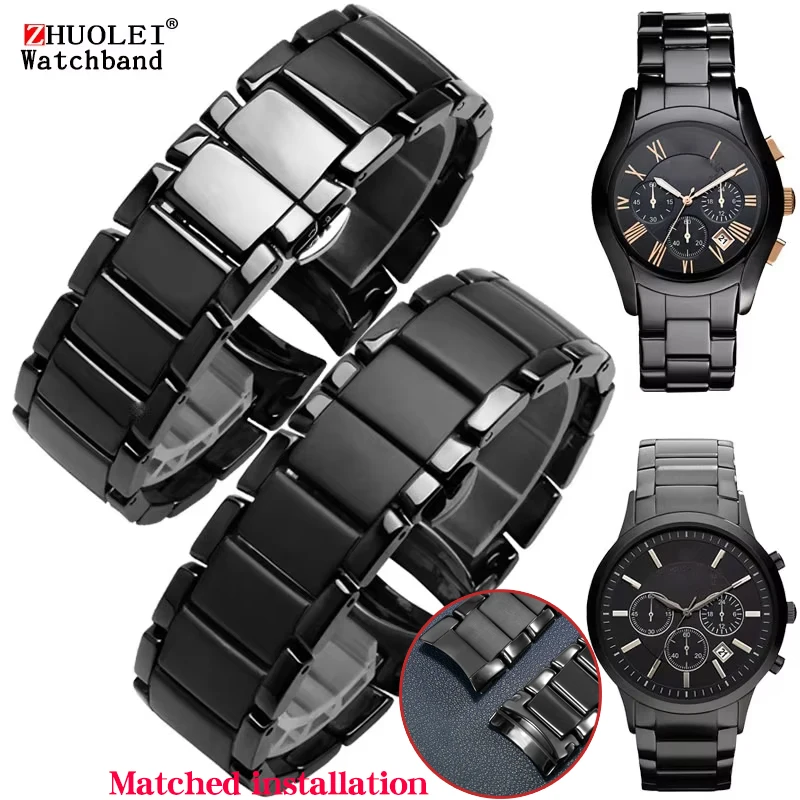 Керамический корпус, ремешок для часов Armani AR1451 AR1452 AR1400 AR1410, изогнутый ремешок для часов, нержавеющая сталь, складная застежка, 22 м, 24 мм, мужской ремешок
