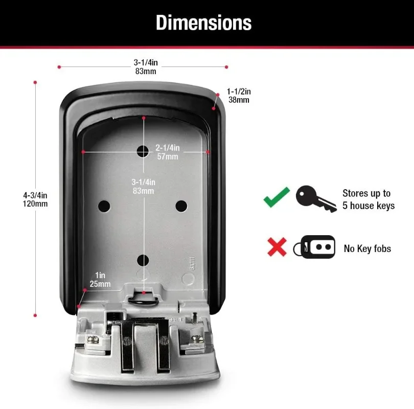 Master Lock Key Storage Box Wall Mount Outdoor Lock Box for House Keys Key Safe with Combination Lock 5 Key Capacity 5401D