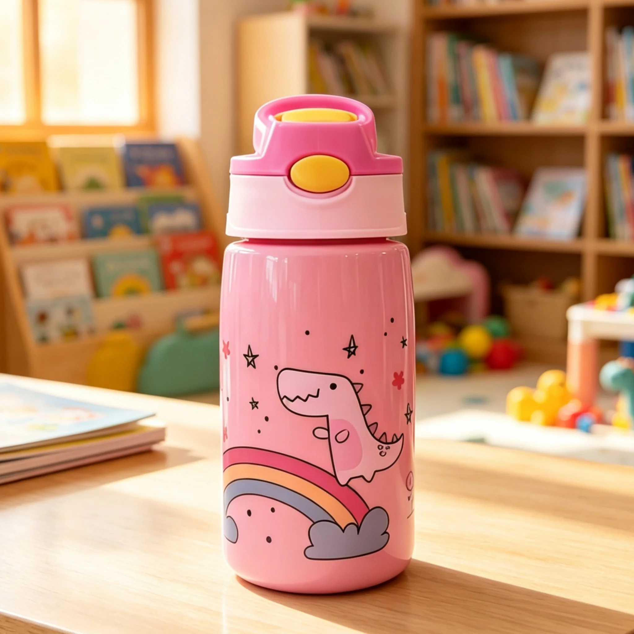 480ML Cute Water Bottle Durable Portable Water Bottle with Straw and Handle BPA-Free PC Material, Leak-Proof Sealable Lid view 5