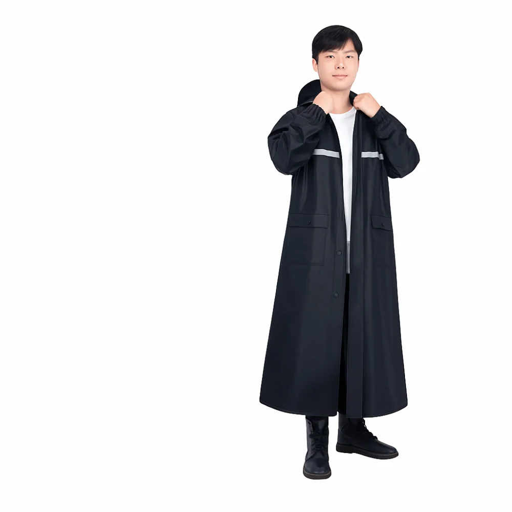 

Windproof Motorcycle Rider Raincoat Reflective Strips Detachable Brim Long Hooded Raincoat Wear Resistant Anti Storm Rainwear